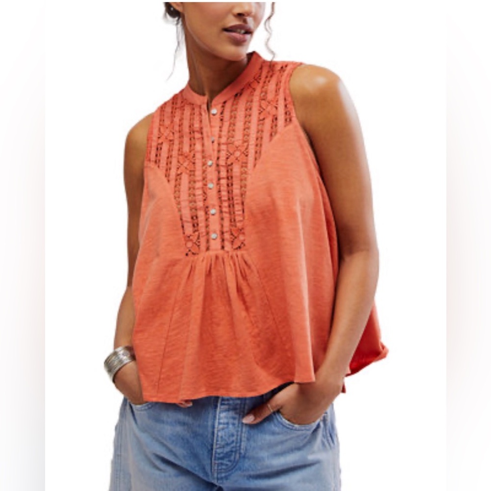Free‎ People Sun-kissed Cotton Top in Red Mango size XS NWT